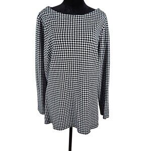 Talbots Houndstooth Black & White Tunic Top Womens 2X Cotton Blend Button Detail
